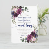 Rustic Lavender Navy Blue Floral Bloom Wedding Kaart (Staand voorkant)