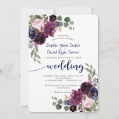 Rustic Lavender Navy Blue Floral Bloom Wedding Kaart (Voorkant)