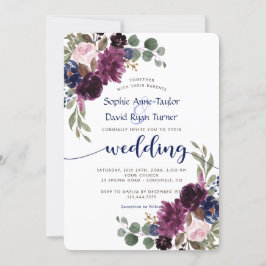 Rustic Lavender Navy Blue Floral Bloom Wedding Kaart