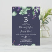 Rustic Lavender | Navy Blue Monogram Weddenschap Kaart (Staand voorkant)