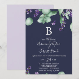 Rustic Lavender | Navy Blue Monogram Weddenschap Kaart