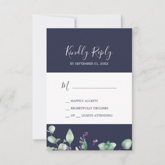 Rustic Lavender | Navy Blue Simple RSVP-kaart RSVP Kaartje (Voorkant)