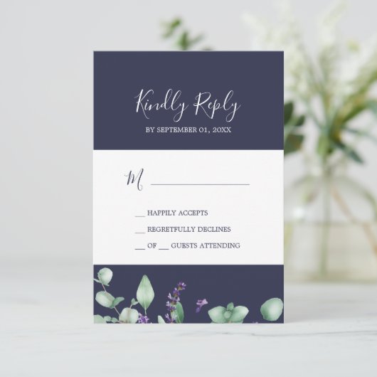 Rustic Lavender | Navy Blue Simple RSVP-kaart RSVP Kaartje (Staand voorkant)