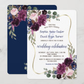 Rustic Lavender Navy Gold Floral Wedding Kaart (Voorkant / Achterkant)