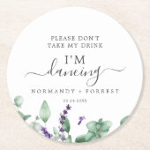 Rustic Lavender, neem mijn Drink niet... ik danst. Ronde Kartonnen Onderzetter (Voorkant)