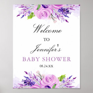 Rustic Lavender Paars Baby shower Welkom Poster