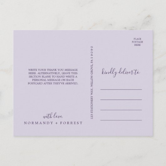 Rustic Lavender | Paars Dank u Briefkaart (Achterkant)