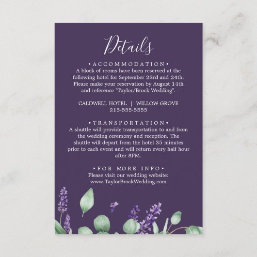 Rustic Lavender Paars - Kaart met details (Voorkant)