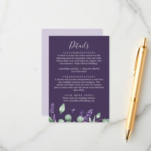 Rustic Lavender Paars - Kaart met details (Voorkant / Achterkant in situ)