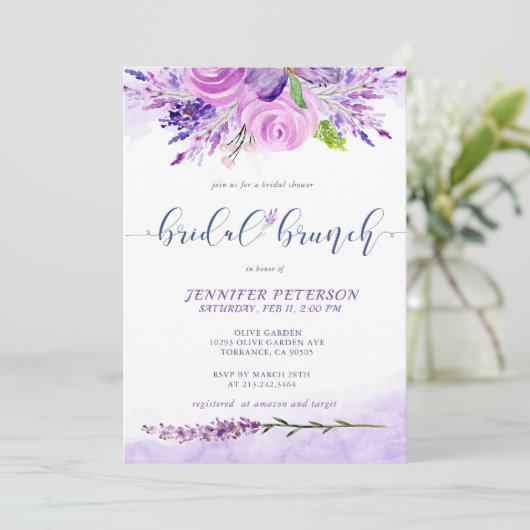 Rustic Lavender Paarse Bridal Brunch Uitnodiging (Staand voorkant)