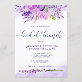 Rustic Lavender Paarse Bridal Brunch Uitnodiging