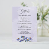 Rustic Lavender Paarse Daisies Wedding Details Informatiekaartje (Staand voorkant)