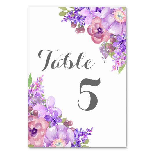 Rustic Lavender Paarse Floral Wedding Table Number Kaart (Voorkant)