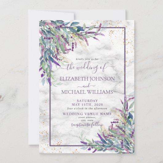 Rustic Lavender Paarse Gold Waterverf Wedding Kaart (Voorkant)