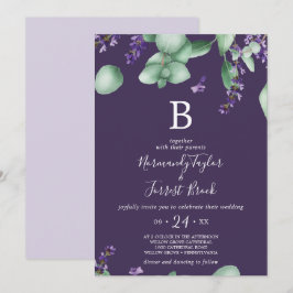 Rustic Lavender | Paarse monogram bruiloft Kaart