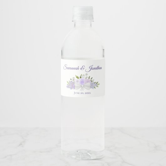 Rustic Lavender Paarse Rozen en bloesems bruiloft Waterfles Etiket (Voorkant)