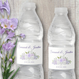 Rustic Lavender Paarse Rozen en bloesems bruiloft Waterfles Etiket