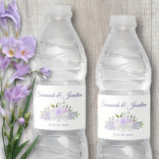 Rustic Lavender Paarse Rozen en bloesems bruiloft Waterfles Etiket