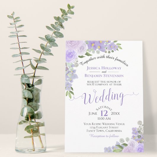 Rustic Lavender Paarse Waterverf Floral Wedding Kaart