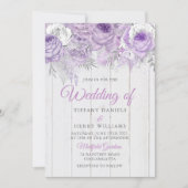 Rustic Lavender Purple Flowers Wedding Invite Kaart (Voorkant)