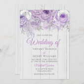 Rustic Lavender Purple Flowers Wedding Invite Kaart (Voorkant / Achterkant)