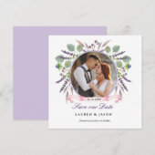 Rustic Lavender Save the date Photo square Invitat Kaart (Voorkant / Achterkant)