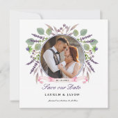 Rustic Lavender Save the date Photo square Invitat Kaart (Voorkant)