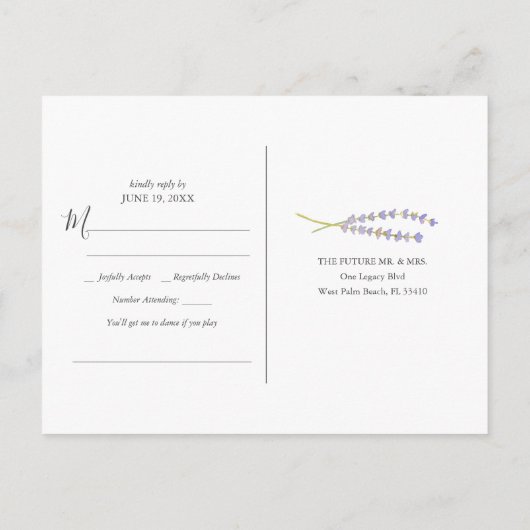 Rustic Lavender Song Request RSVP Briefkaart (Achterkant)