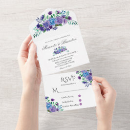 Rustic Lavender Waterverf Floral Wedding All In One Uitnodiging