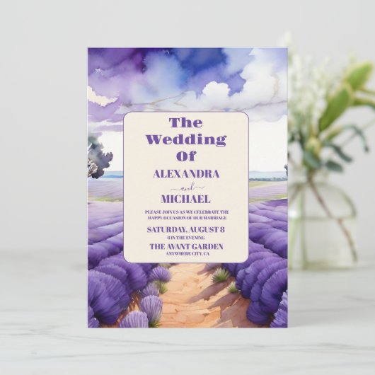 Rustic Lavender Wedding Kaart (Staand voorkant)