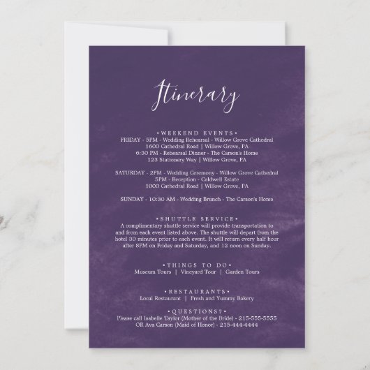 Rustic Lavender Wedding Welcome Letter & Itinerary (Achterkant)