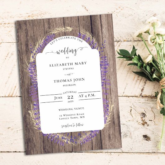 Rustic Lavender Wheat Floral Lijst Wood Weddenscha Kaart