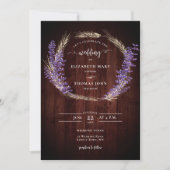 Rustic Lavender Wheat Wreath Wood Board Wedding Kaart (Voorkant)