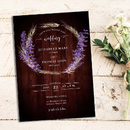 Rustic Lavender Wheat Wreath Wood Board Wedding Kaart