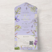 Rustic Lavender Wildbloemen Lavender QR Code All In One Uitnodiging (Binnen)