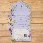Rustic Lavender Wildbloemen Lavender QR Code All In One Uitnodiging<br><div class="desc">BESCHIKBAAR MET OF ZONDER EEN QR-CODE. Dit ontwerp kenmerkt lavender, bleek blauw, en witte wilde bloemen met delicate groen op een lavendere achtergrond. Voeg een code QR aan uw uitnodiging toe zodat de gasten tot uw trouwwebsite voor details, richtingen, menuopties, en meer kunnen snel toegang hebben, of voeg uw Web...</div>