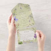 Rustic Lavender Wildbloemen Sage Green Dinner All In One Uitnodiging (Afscheurbaar)