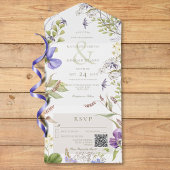 Rustic Lavender Wildbloemen Wit QR-code All In One Uitnodiging
