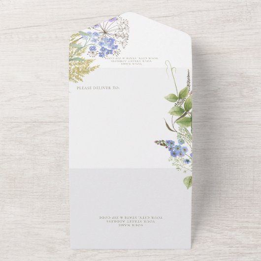 Rustic Lavender Wildbloemen Wit QR-code All In One Uitnodiging (Buitenkant)