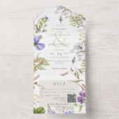 Rustic Lavender Wildbloemen Wit QR-code All In One Uitnodiging (Binnen)
