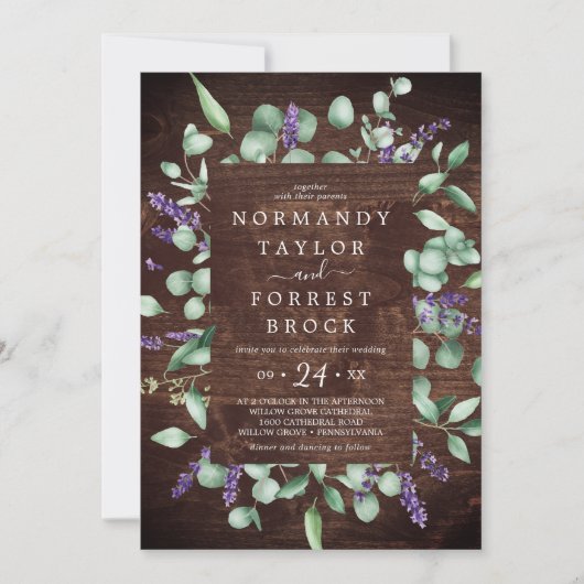 Rustic Lavender | Wooden Floral Lijst Wedding Kaart (Voorkant)