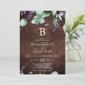 Rustic Lavender | Wooden Monogram Weddenschap Kaart (Staand voorkant)