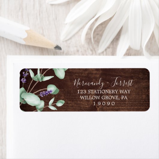 Rustic Lavender | Wooden Return Address Label (Insitu)