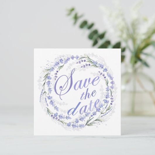 Rustic Lavender Wreath Wedding Save the Date (Staand voorkant)