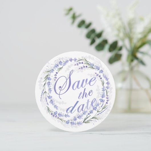 Rustic Lavender Wreath Wedding Save the Date (Staand voorkant)