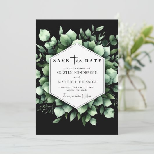 Rustic Leaf Eucalyptus Digital Wedding Save The Date (Staand voorkant)