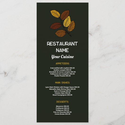 Rustic Leaf, Restaurant Slank Menu (Voorkant)
