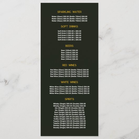 Rustic Leaf, Restaurant Slimline Menu (Achterkant)