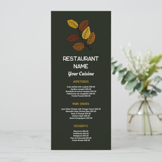 Rustic Leaf, Restaurant Slimline Menu (Staand voorkant)
