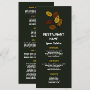 Rustic Leaf, Restaurant Slimline Menu